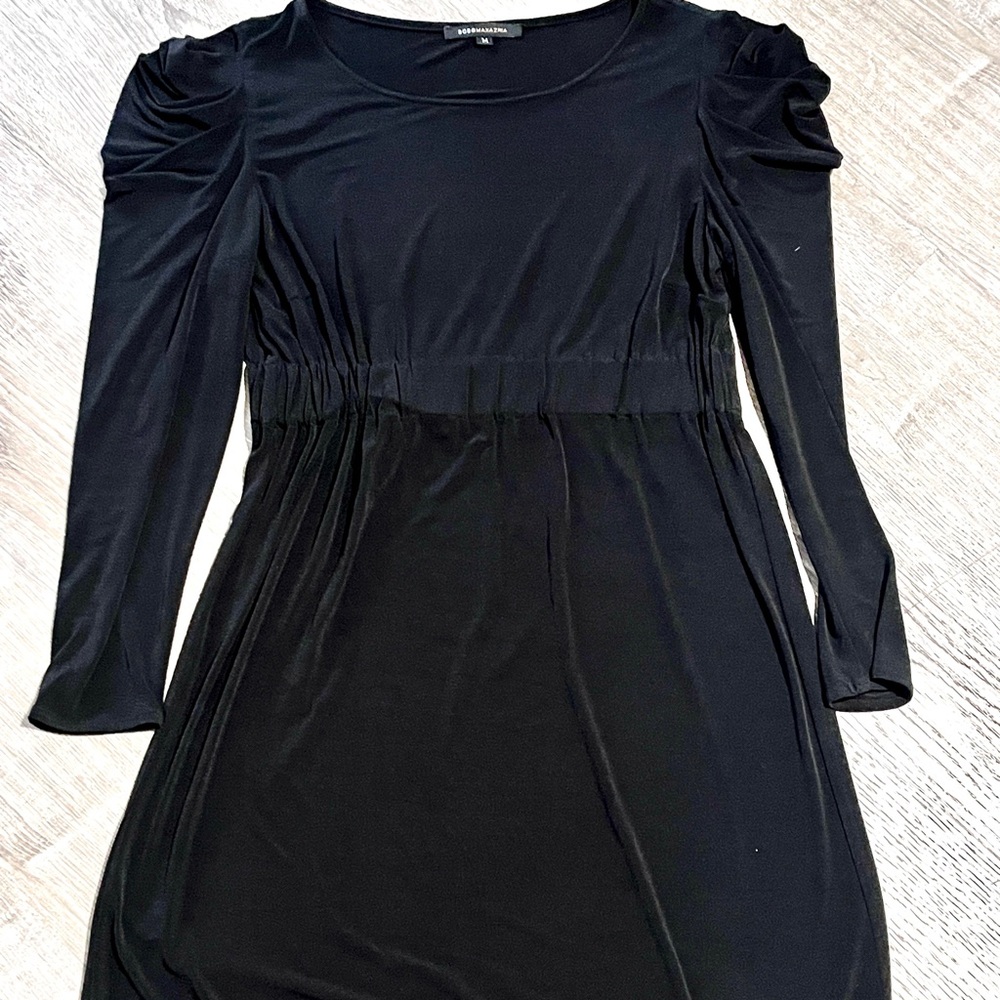 BCBGMaxAzria Black Puffy Shoulder Long Sleeve Sheath Dress